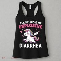 Ask Me About My Explosive Diarrhea Funny Poop Meme Unicorn  Women's Tank Top thumb 3