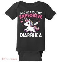 Ask Me About My Explosive Diarrhea Funny Poop Meme Unicorn  Baby Bodysuit thumb 0