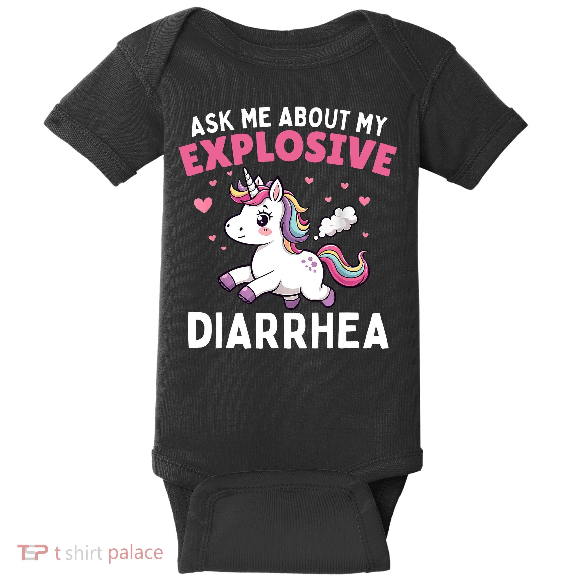 Ask Me About My Explosive Diarrhea Funny Poop Meme Unicorn  Baby Bodysuit