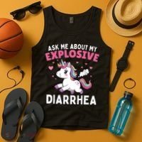 Ask Me About My Explosive Diarrhea Funny Poop Meme Unicorn  Tank Top thumb 4