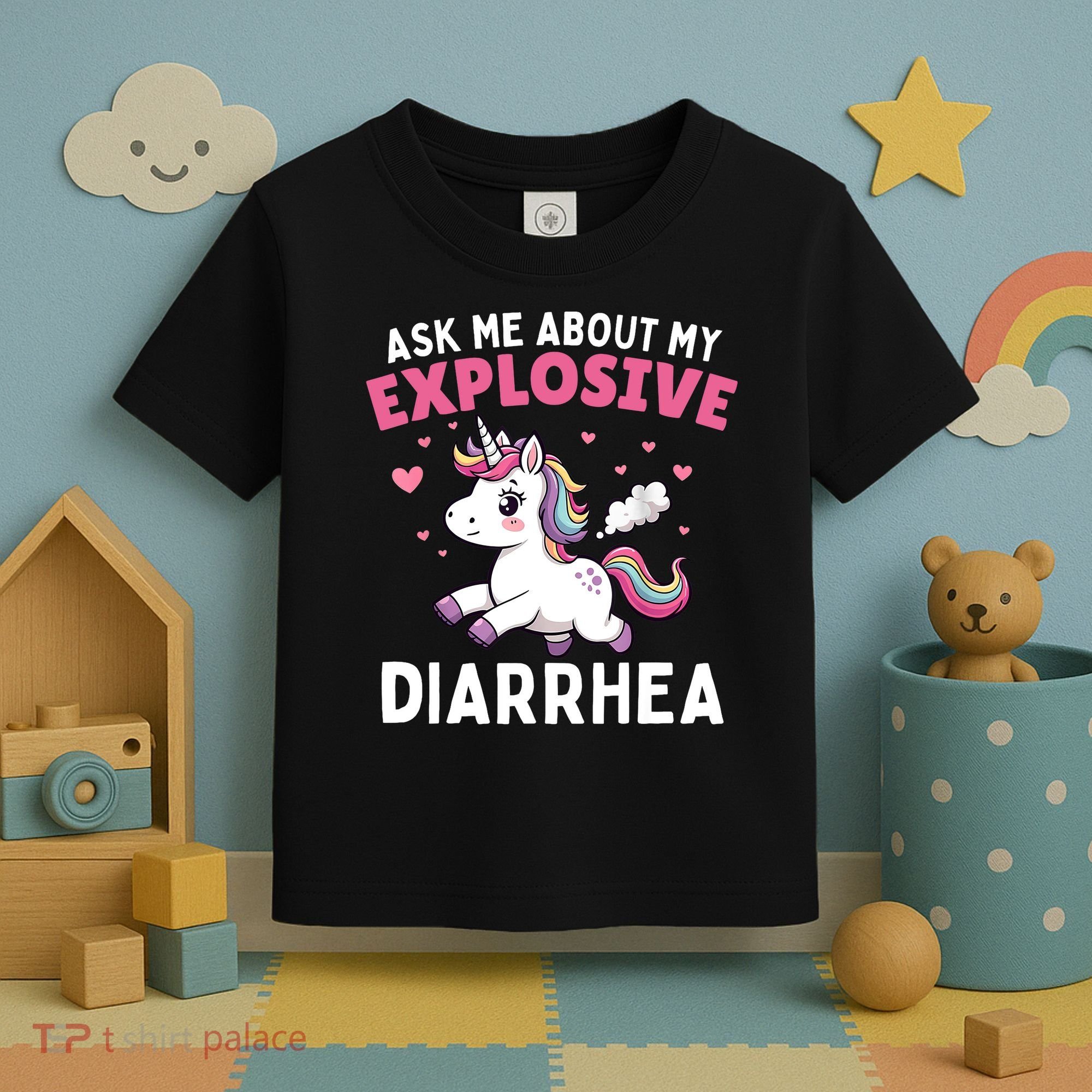 Ask Me About My Explosive Diarrhea Funny Poop Meme Unicorn  Toddler T-Shirt