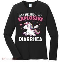 Ask Me About My Explosive Diarrhea Funny Poop Meme Unicorn  Women's Long Sleeve Shirt thumb 0