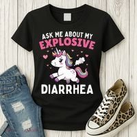 Ask Me About My Explosive Diarrhea Funny Poop Meme Unicorn  Women's T-Shirt thumb 3
