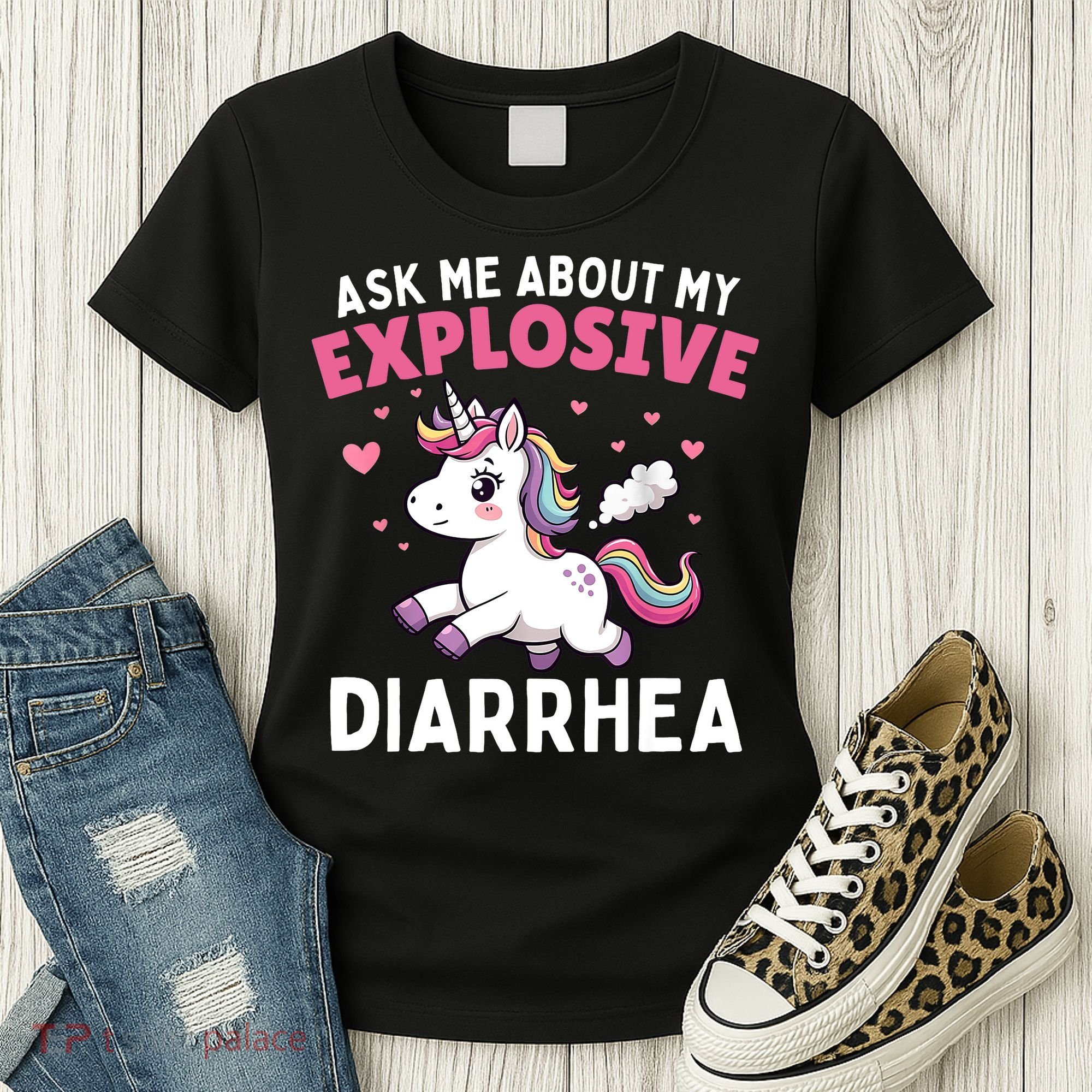 Ask Me About My Explosive Diarrhea Funny Poop Meme Unicorn  Women's T-Shirt