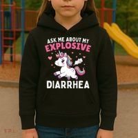 Ask Me About My Explosive Diarrhea Funny Poop Meme Unicorn  Kids Hoodie thumb 3