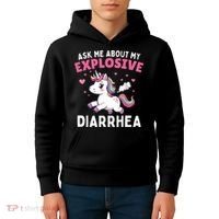 Ask Me About My Explosive Diarrhea Funny Poop Meme Unicorn  Kids Hoodie thumb 4