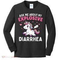 Ask Me About My Explosive Diarrhea Funny Poop Meme Unicorn  Kids Long Sleeve Shirt thumb 0