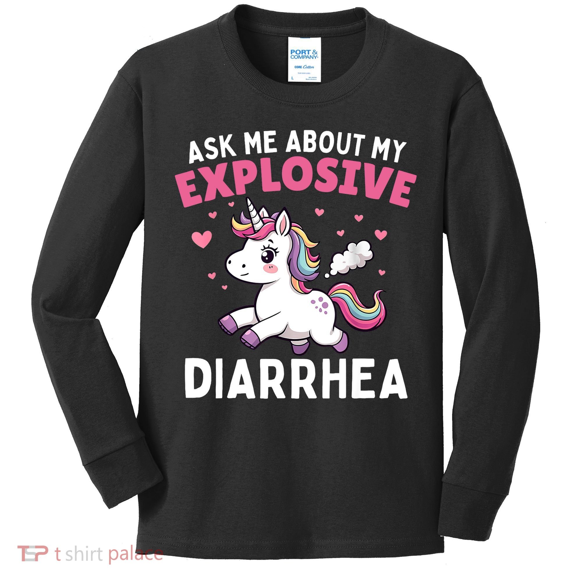 Ask Me About My Explosive Diarrhea Funny Poop Meme Unicorn  Kids Long Sleeve Shirt