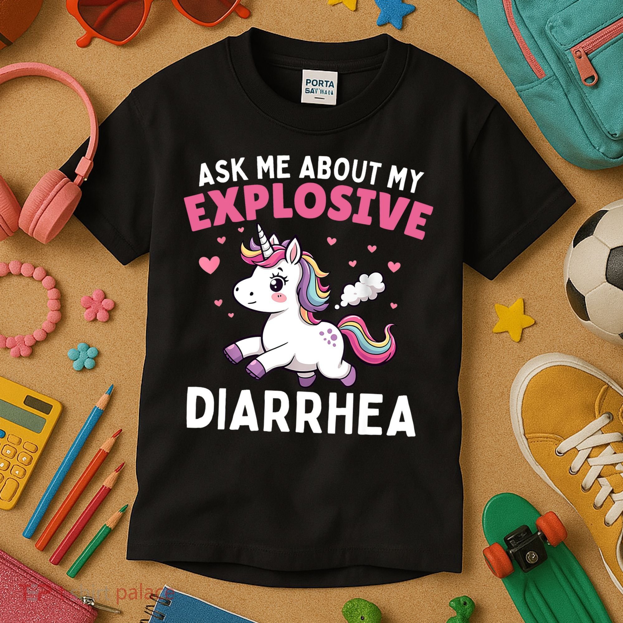 Ask Me About My Explosive Diarrhea Funny Poop Meme Unicorn  Kids T-Shirt