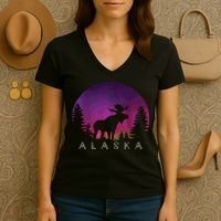 Alaska Moose Borealis Alaskan Landscape Women's V-Neck T-Shirt thumb 3