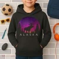 Alaska Moose Borealis Alaskan Landscape Kids Hoodie thumb 2