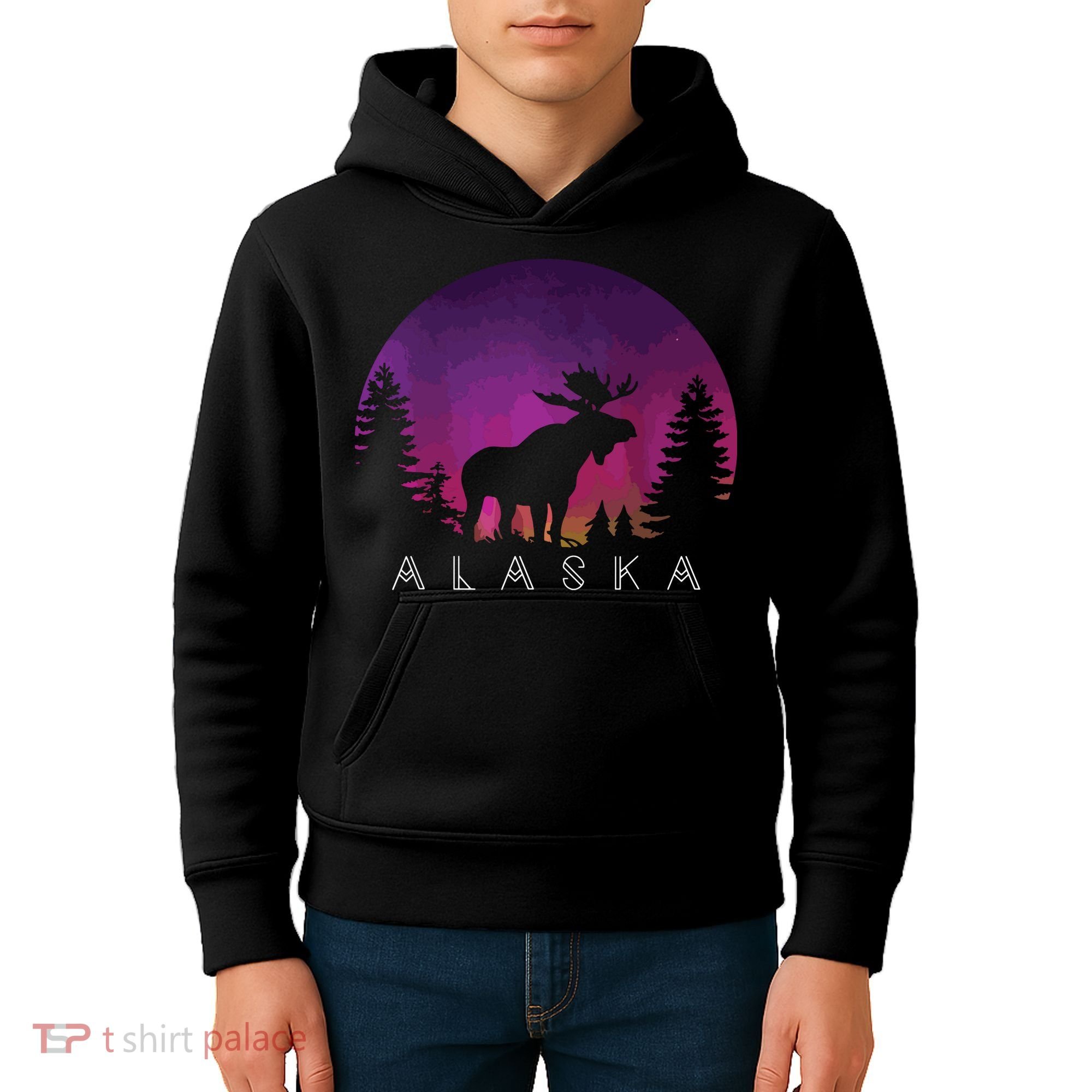 Alaska Moose Borealis Alaskan Landscape Kids Hoodie