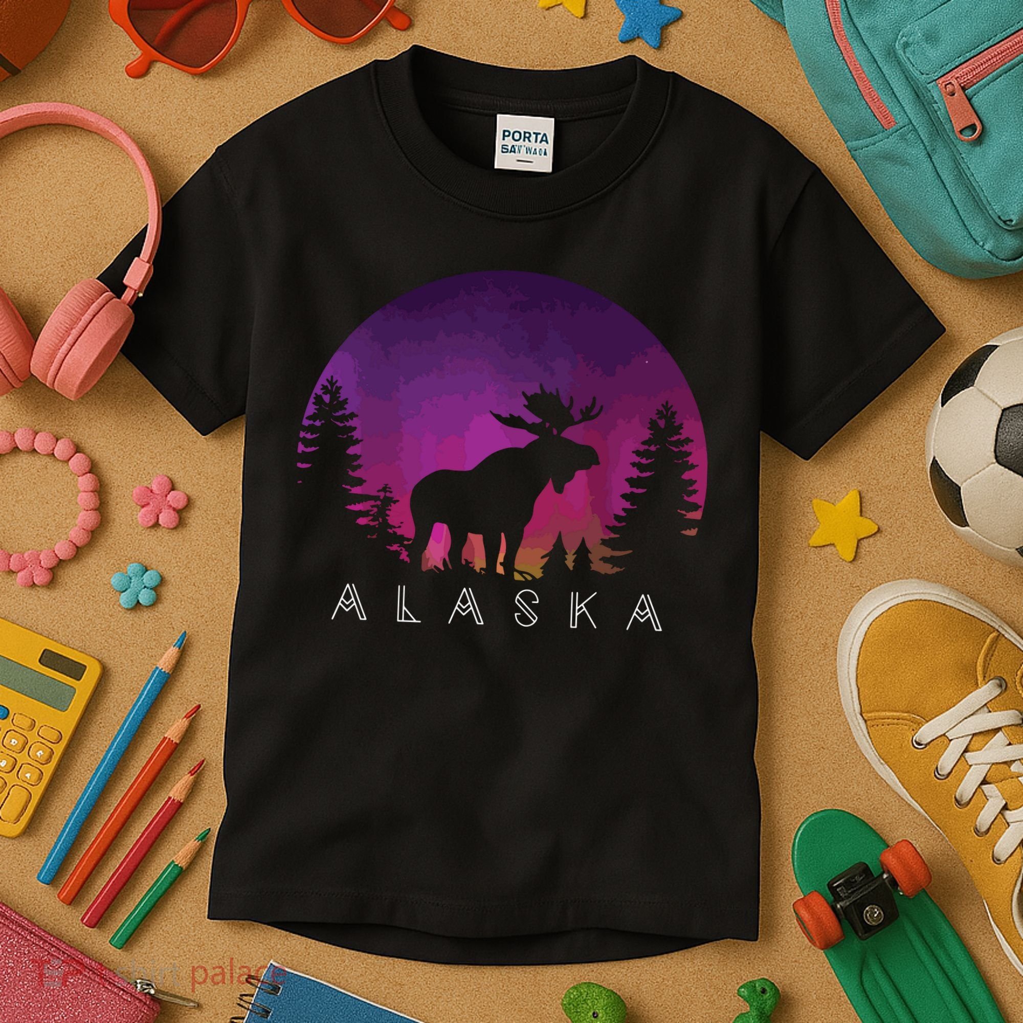 Alaska Moose Borealis Alaskan Landscape Kids T-Shirt