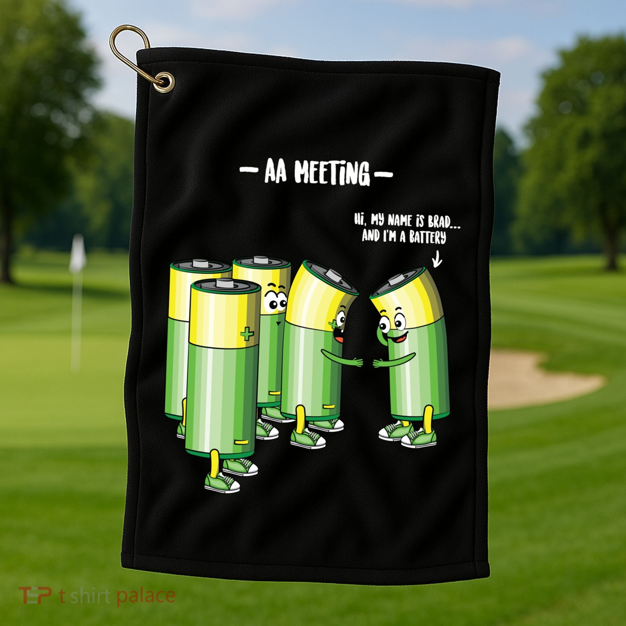 Aa Meeting Battery Alcohol Addict Beer Wine Funny Gift Golf Towel