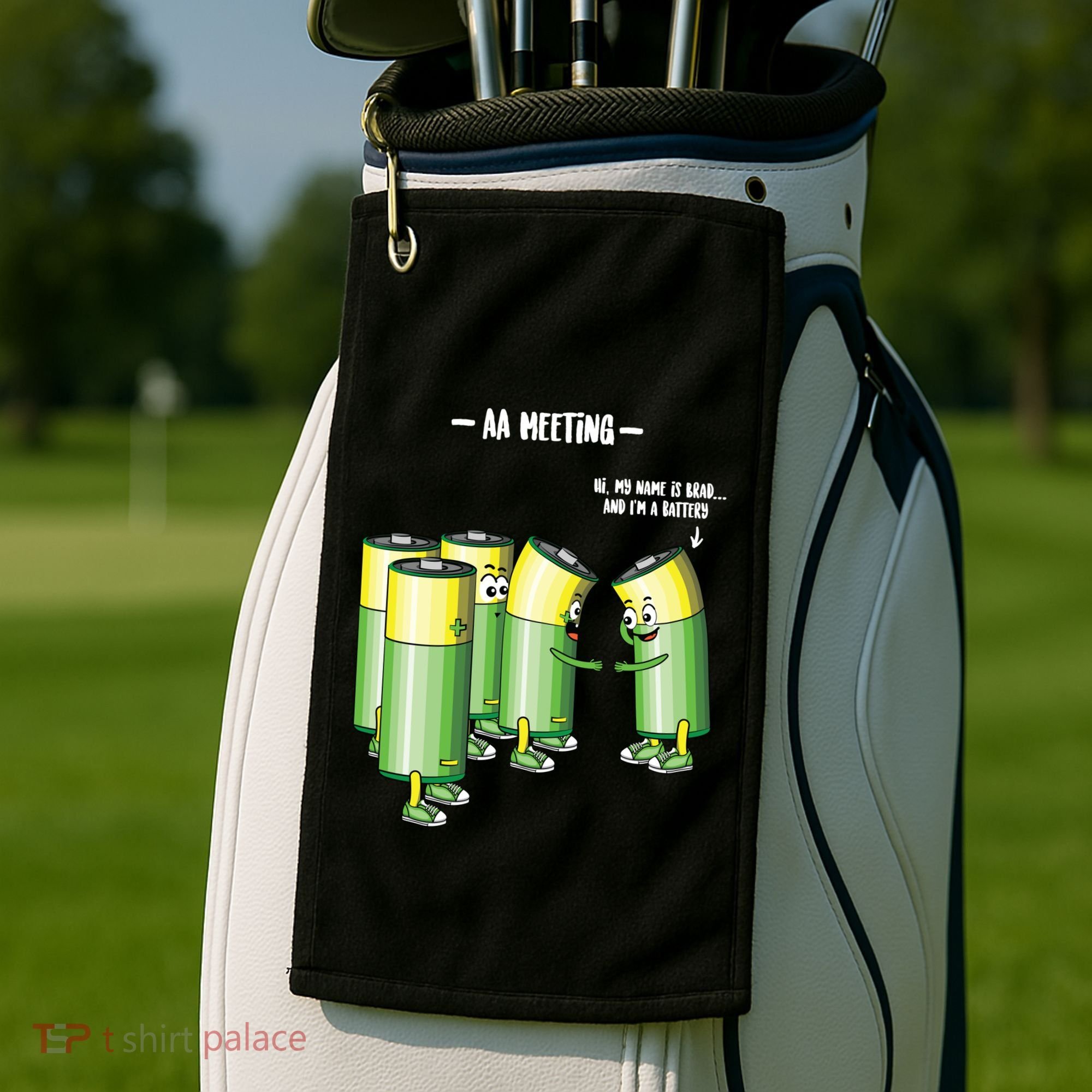 Aa Meeting Battery Alcohol Addict Beer Wine Funny Gift Golf Towel