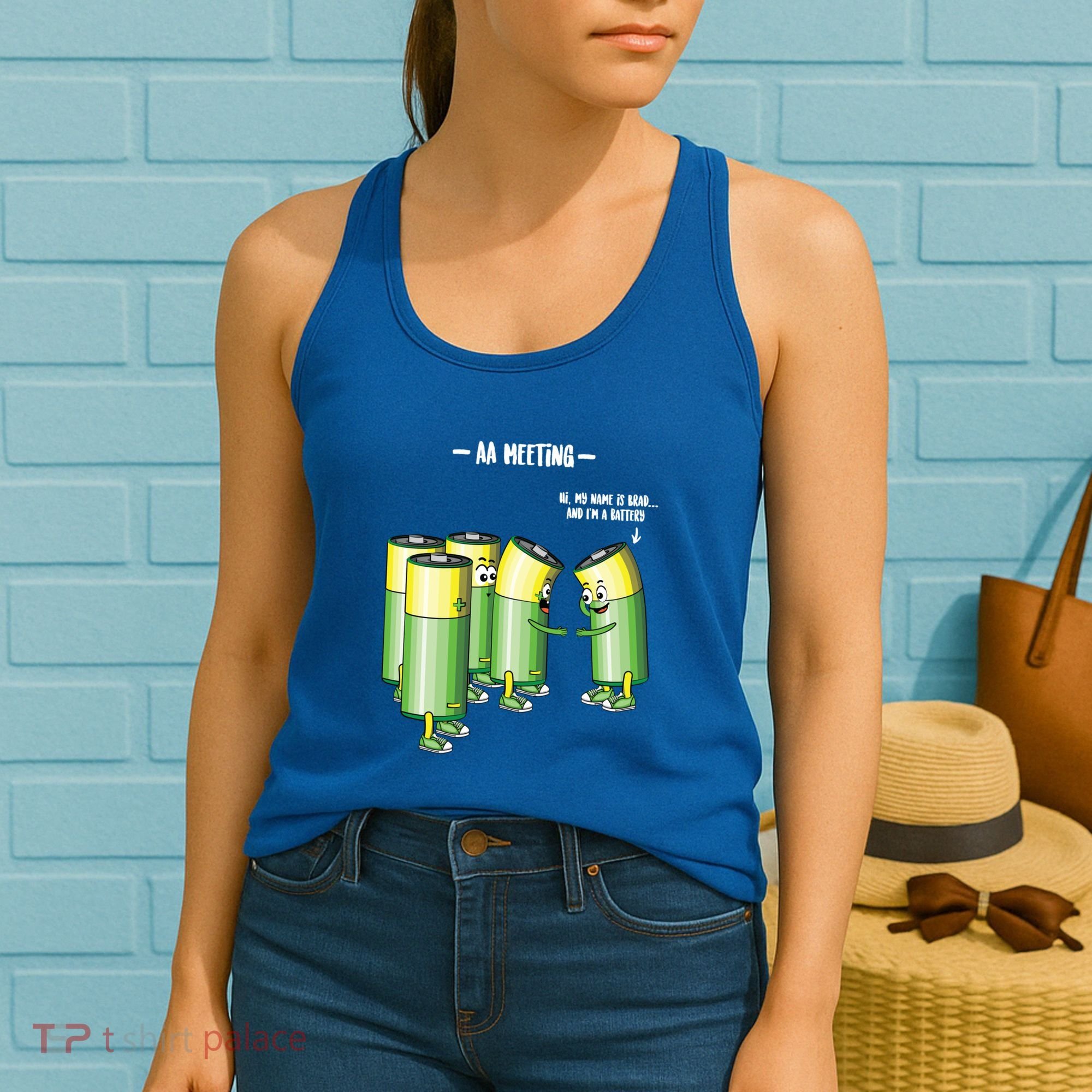 Aa Meeting Battery Alcohol Addict Beer Wine Funny Gift Women's Tank Top