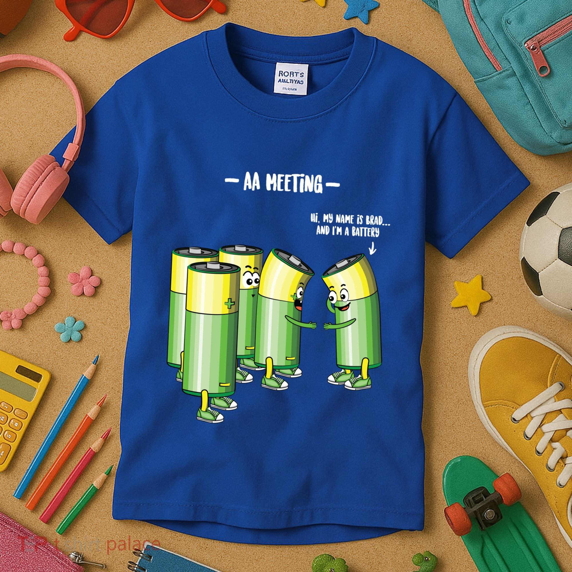 Aa Meeting Battery Alcohol Addict Beer Wine Funny Gift Kids T-Shirt