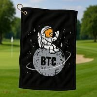 Astronaut Moon Btc Bitcoin Crypto Cryptocurrency Golf Towel thumb 1