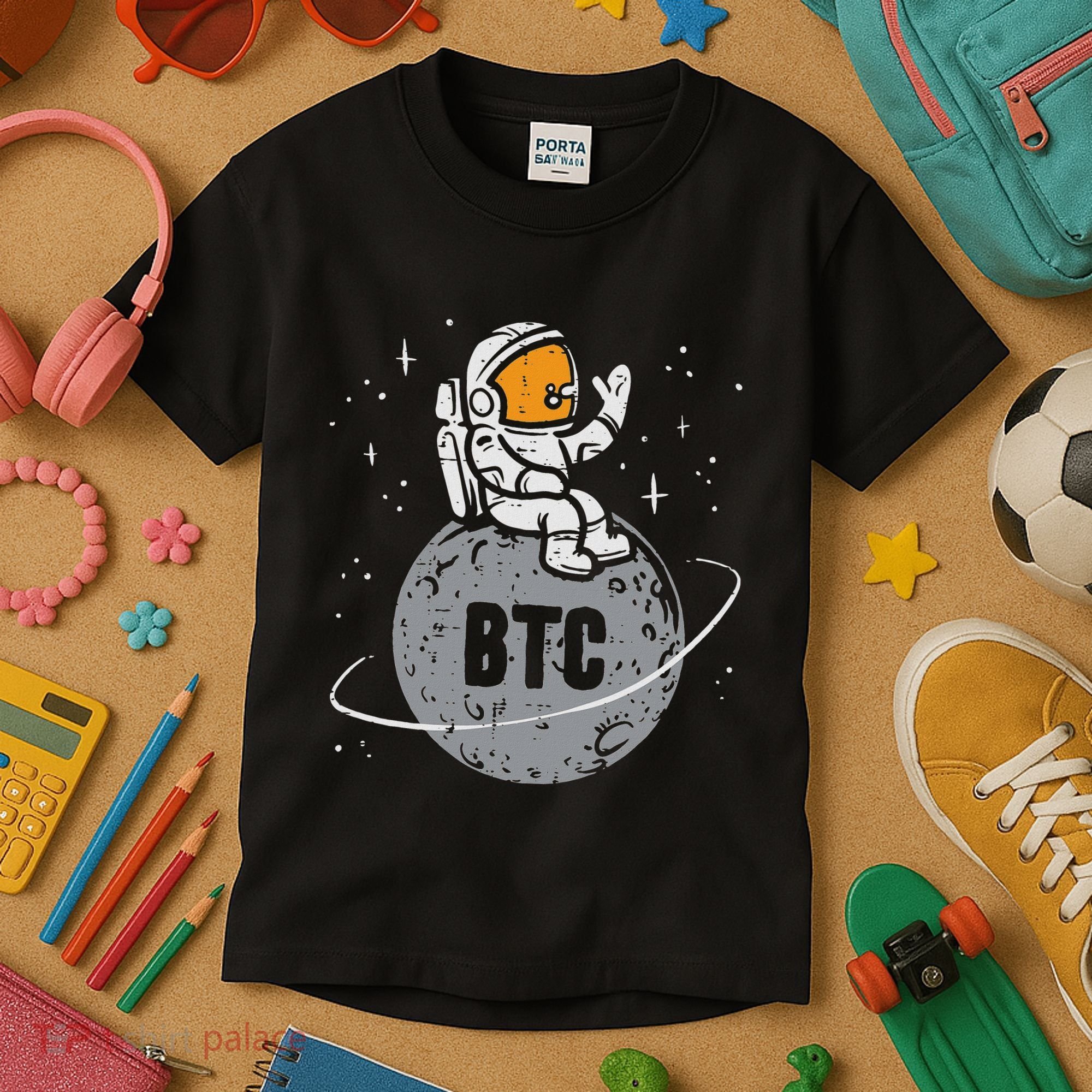 Astronaut Moon Btc Bitcoin Crypto Cryptocurrency Kids T-Shirt