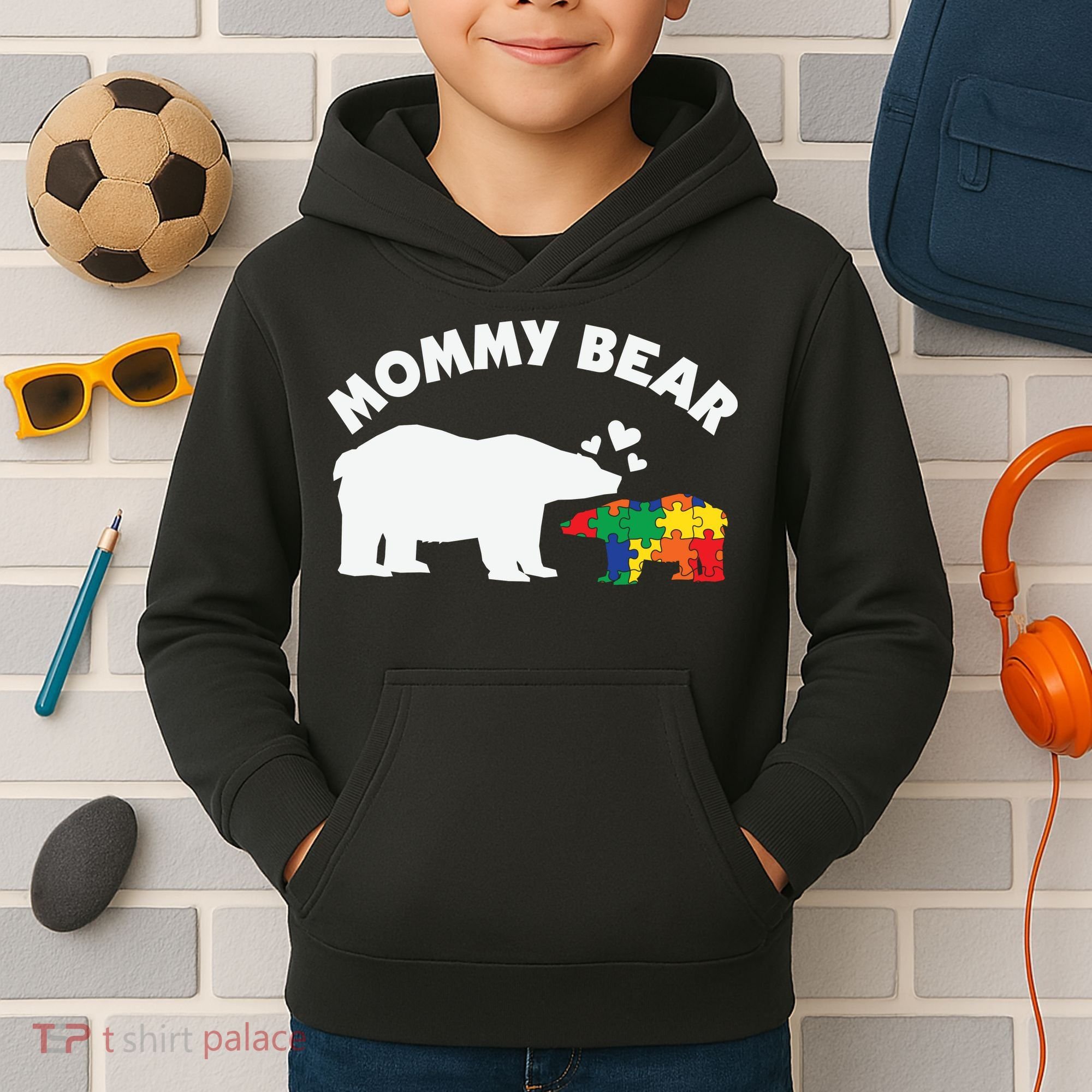 Autism Mommy Bear Autism Awareness Kids Hoodie
