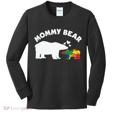 Autism Mommy Bear Autism Awareness Kids Long Sleeve Shirt
