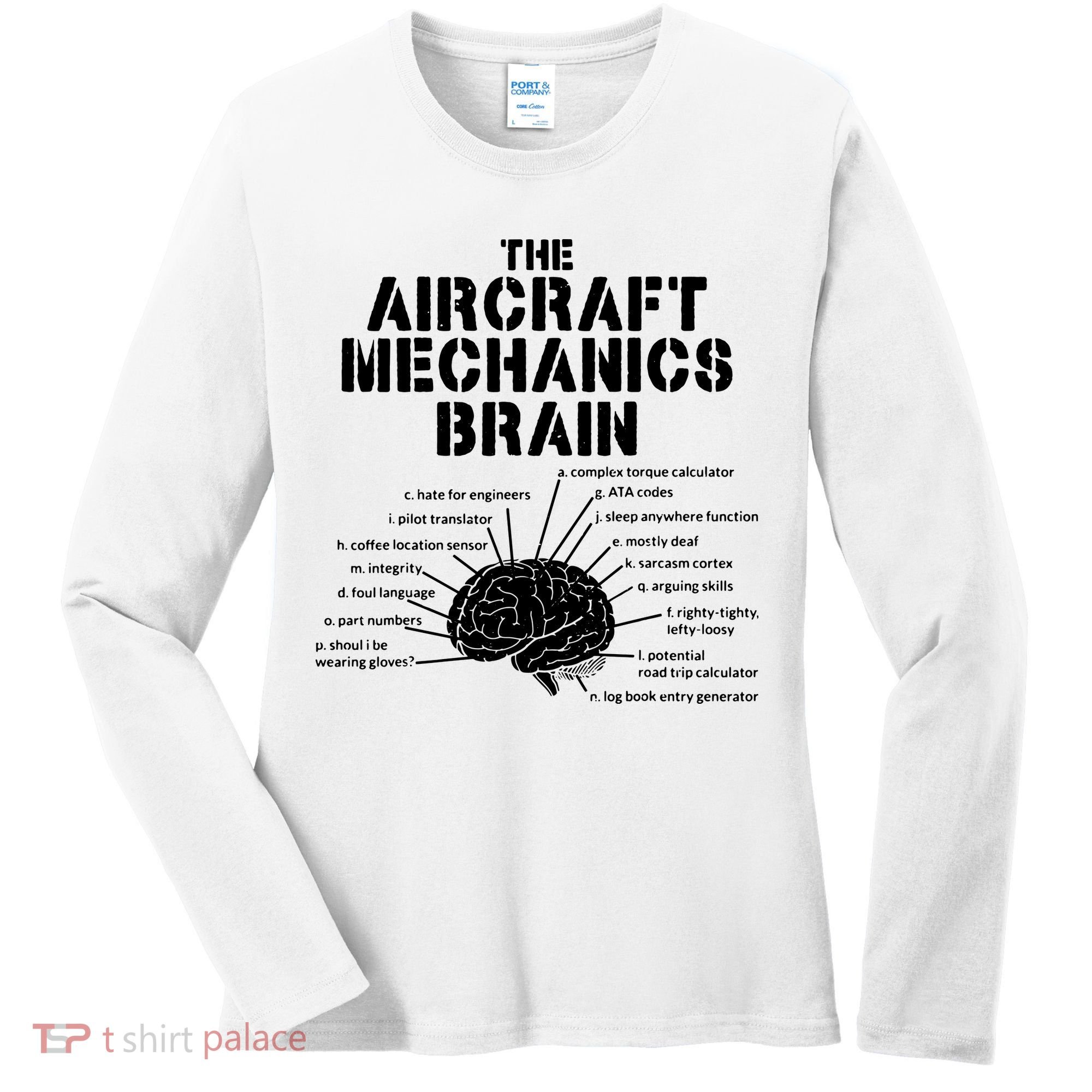 Aircraft Mechanics Brain Shirt Aviation Gift Women's Long Sleeve Shirt