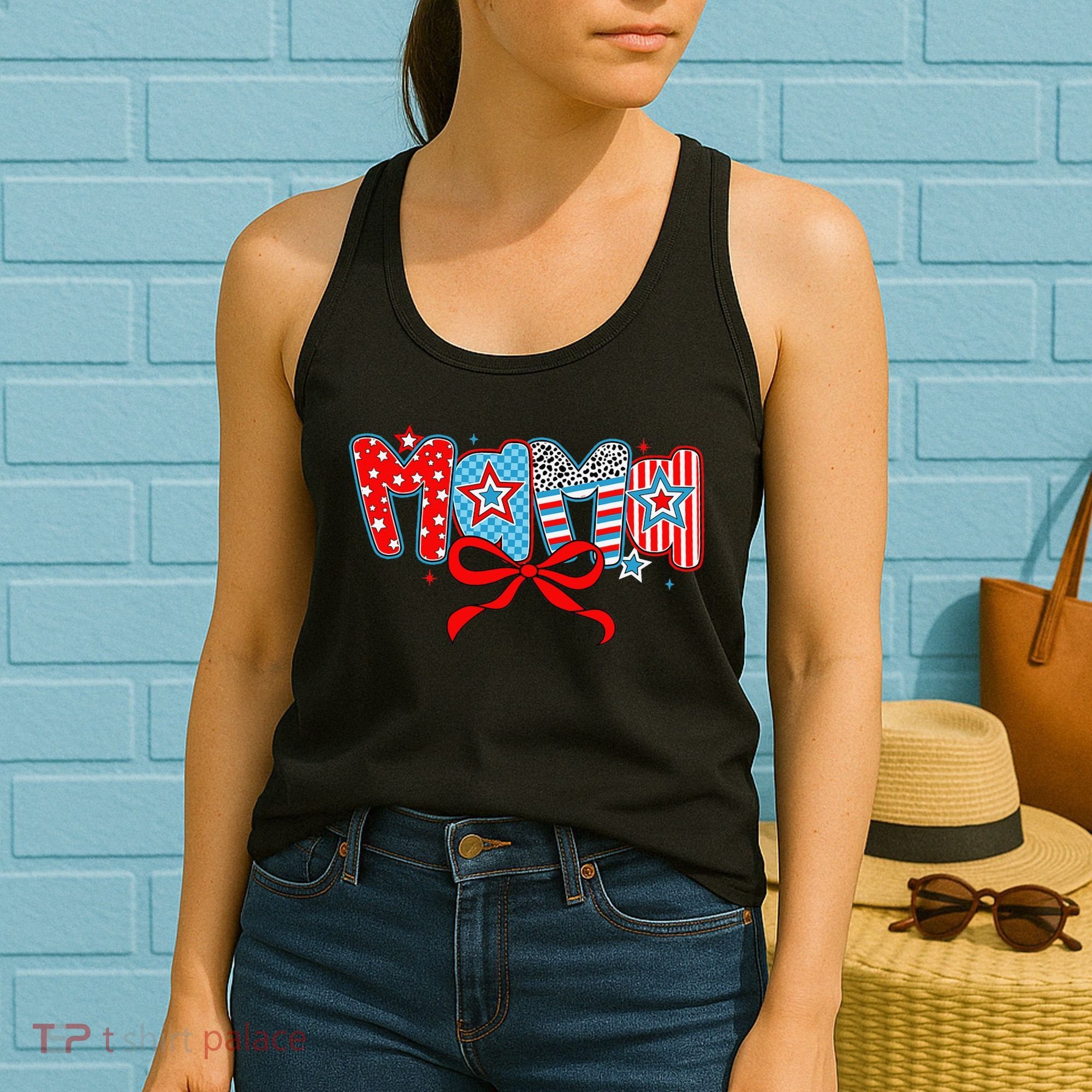 American Mama Coquette Bow Preppy 4th Of July 1776 USA Mom Women's Tank Top