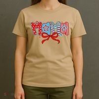 American Mama Coquette Bow Preppy 4th Of July 1776 USA Mom T-Shirt thumb 4