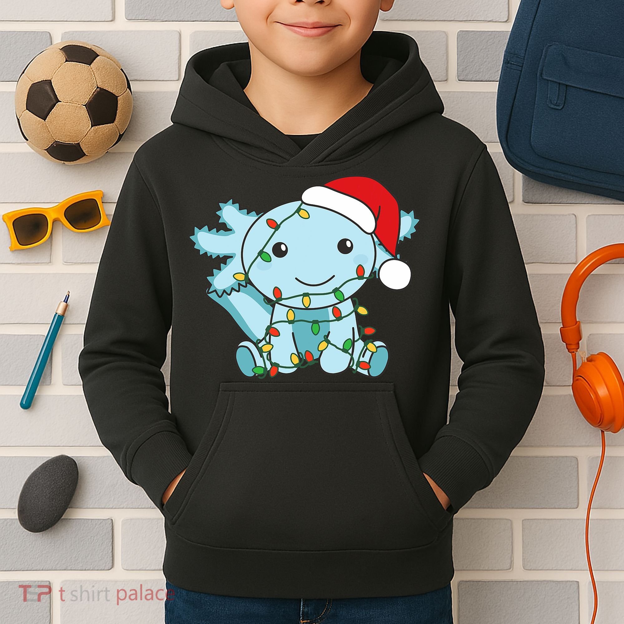 Axolotl Merry Christmas Winter Axolotls Christmas Kids Hoodie