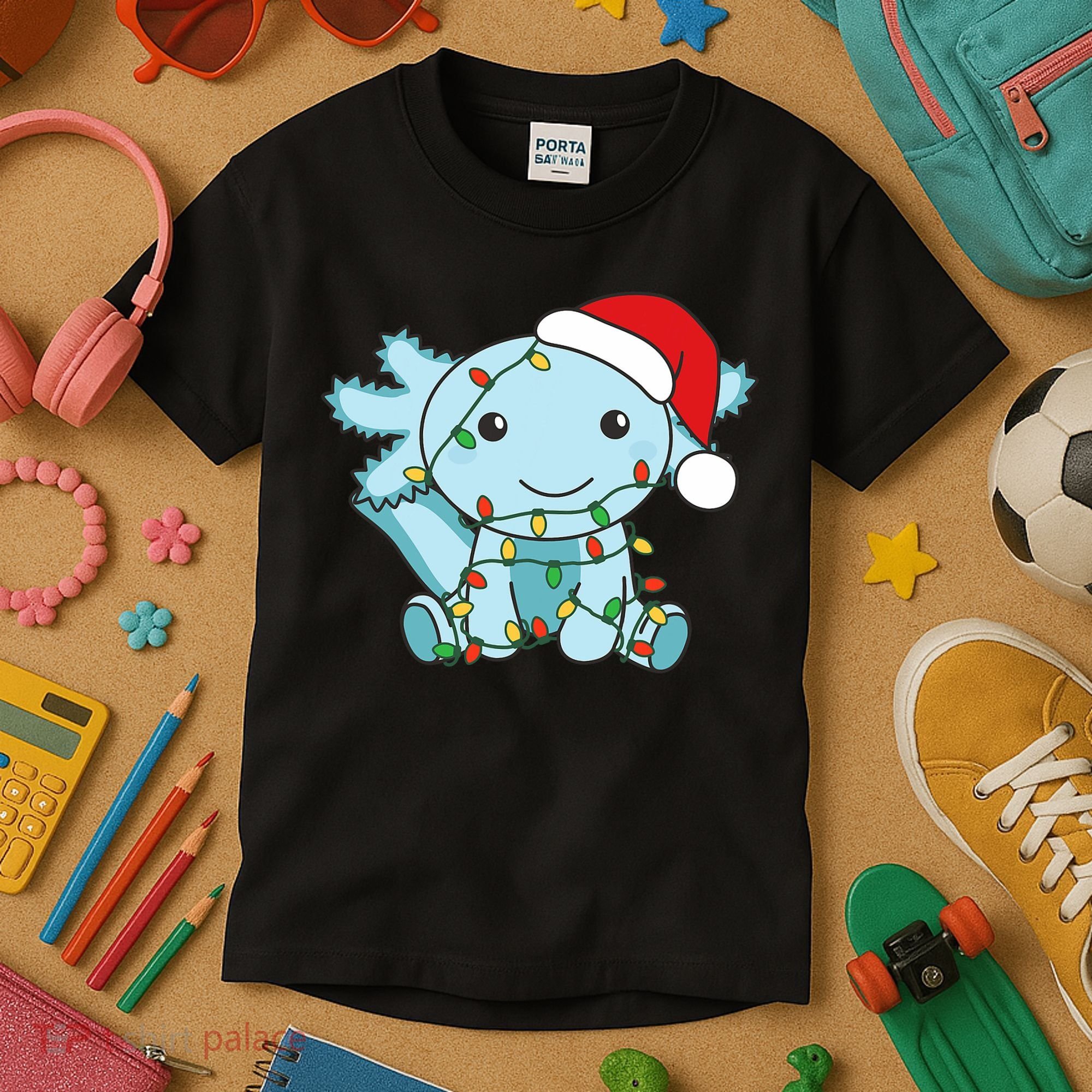 Axolotl Merry Christmas Winter Axolotls Christmas Kids T-Shirt