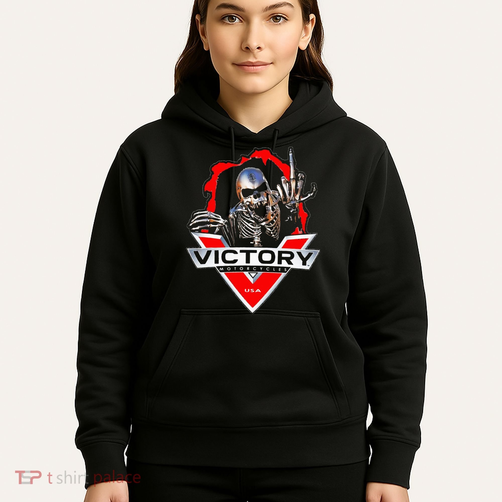 American Motor Cycles Victory Usa Skeleton Hoodie