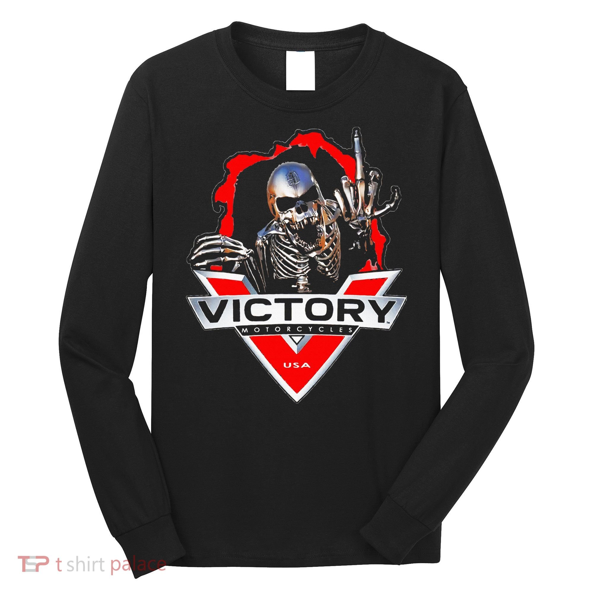 American Motor Cycles Victory Usa Skeleton Long Sleeve Shirt