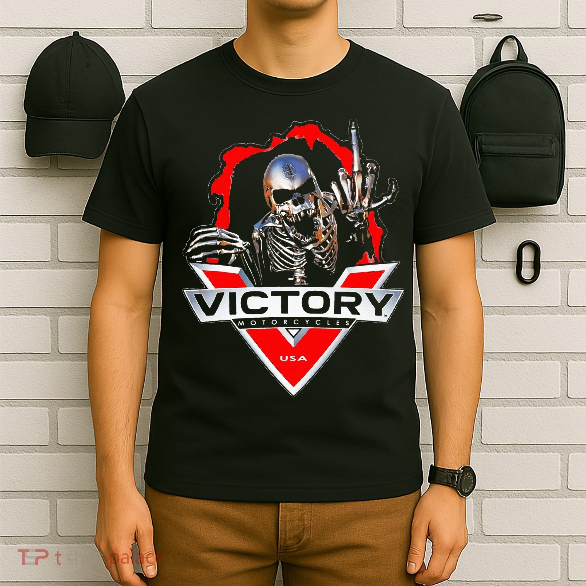 American Motor Cycles Victory Usa Skeleton T-Shirt