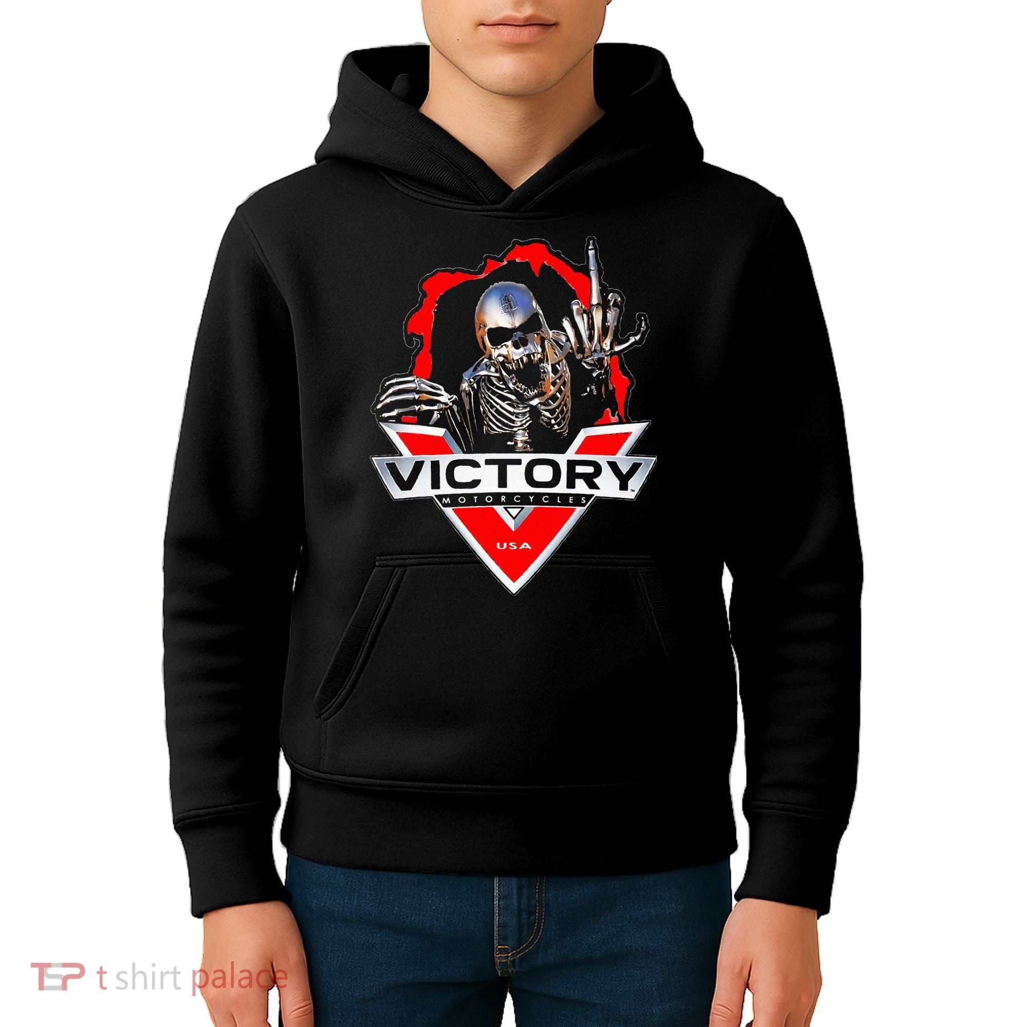 American Motor Cycles Victory Usa Skeleton Kids Hoodie