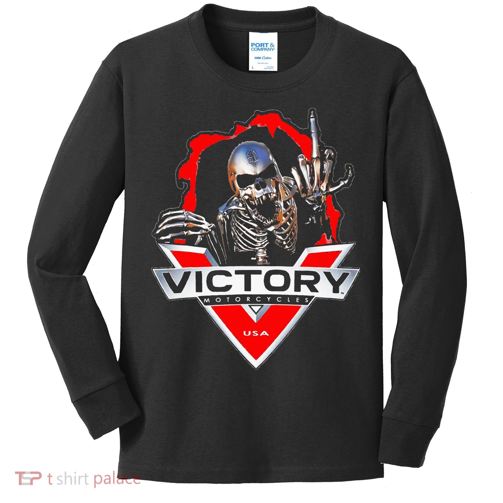 American Motor Cycles Victory Usa Skeleton Kids Long Sleeve Shirt