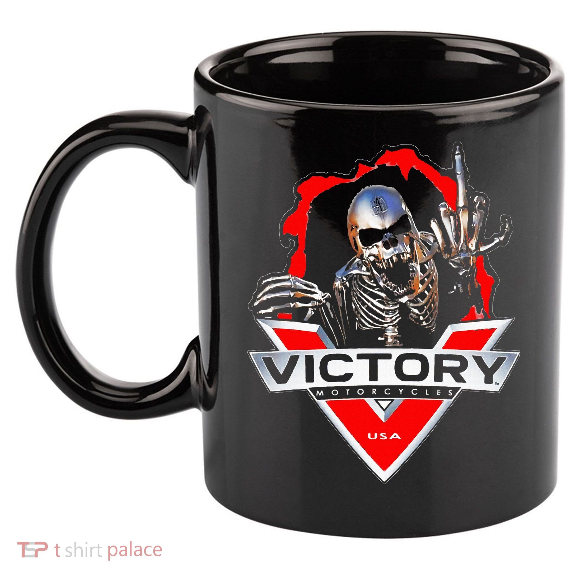 American Motor Cycles Victory Usa Skeleton 11oz C Handle Ceramic Mug
