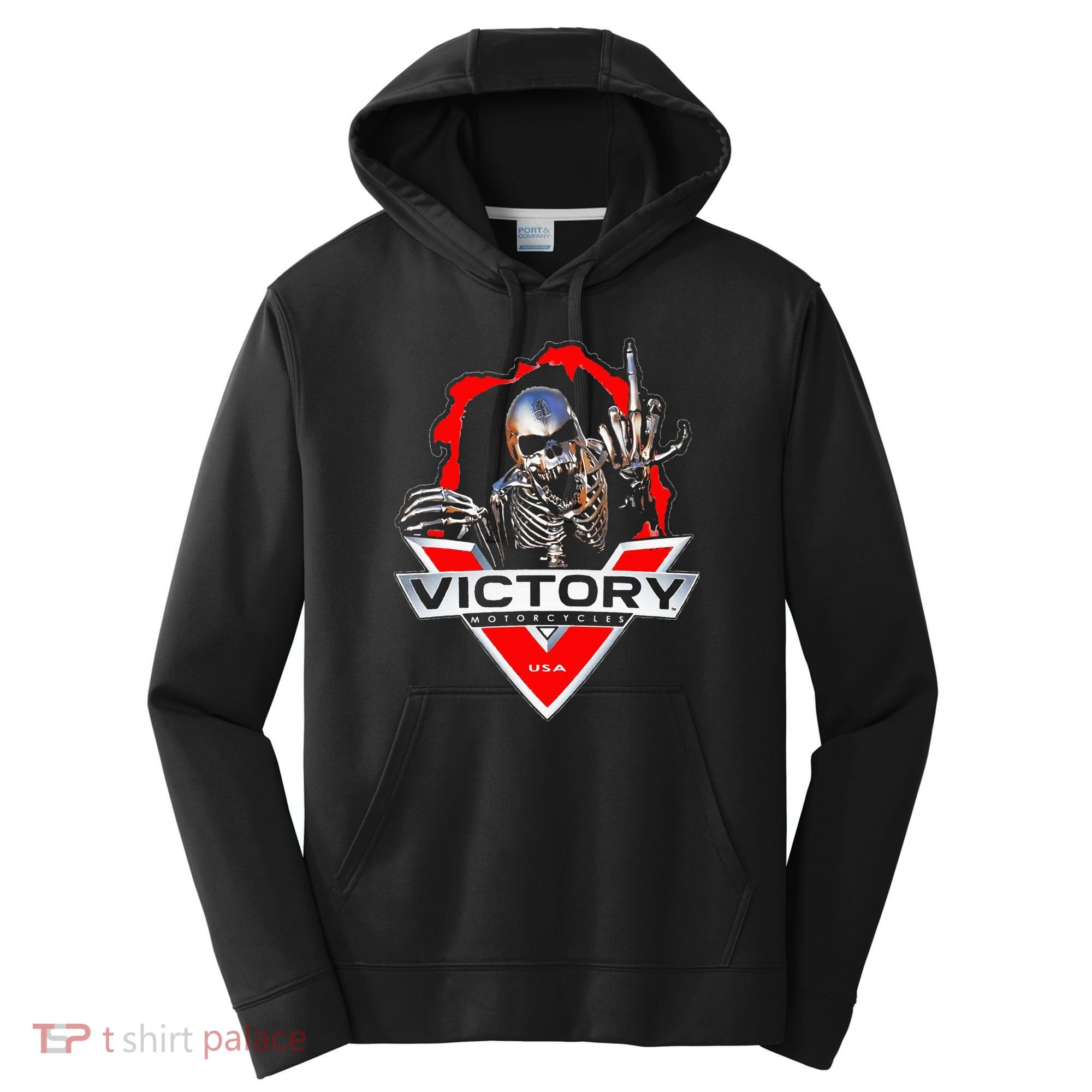 American Motor Cycles Victory Usa Skeleton Performance Fleece Hoodie