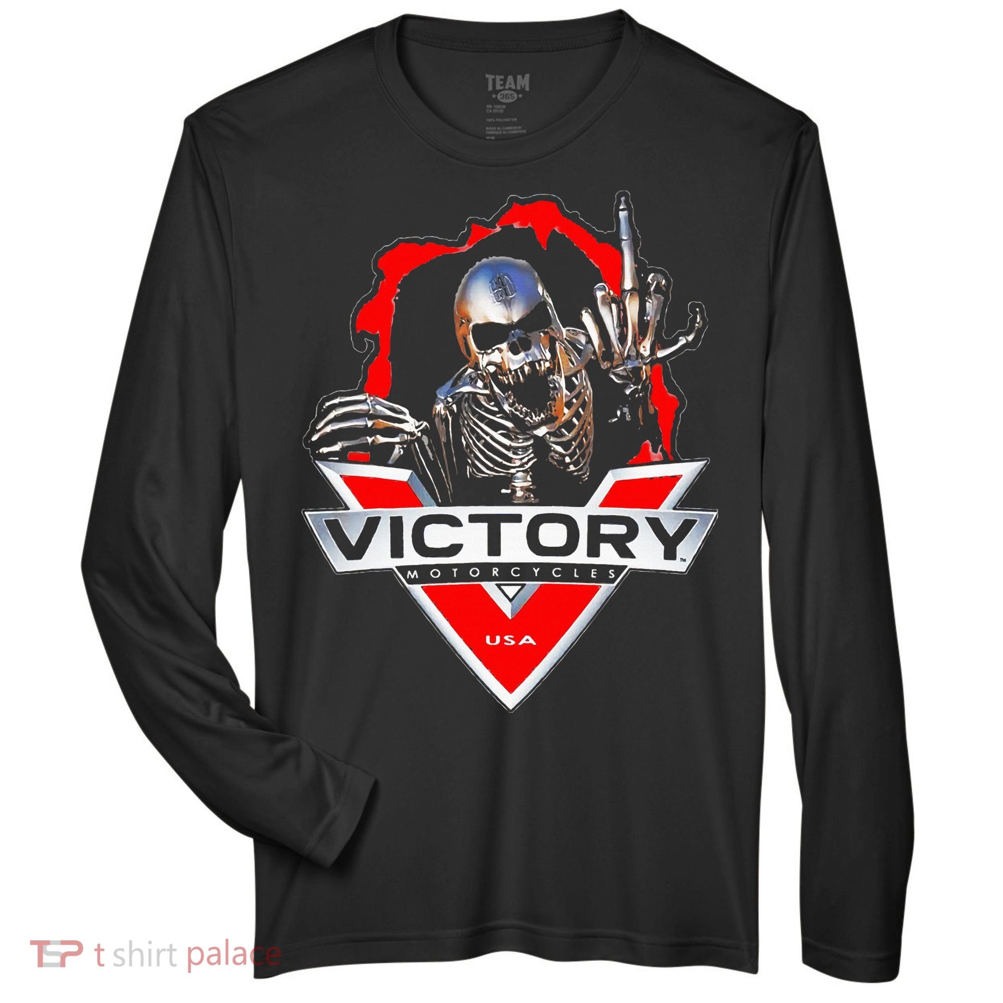 American Motor Cycles Victory Usa Skeleton Zone Performance Long-Sleeve T-Shirt