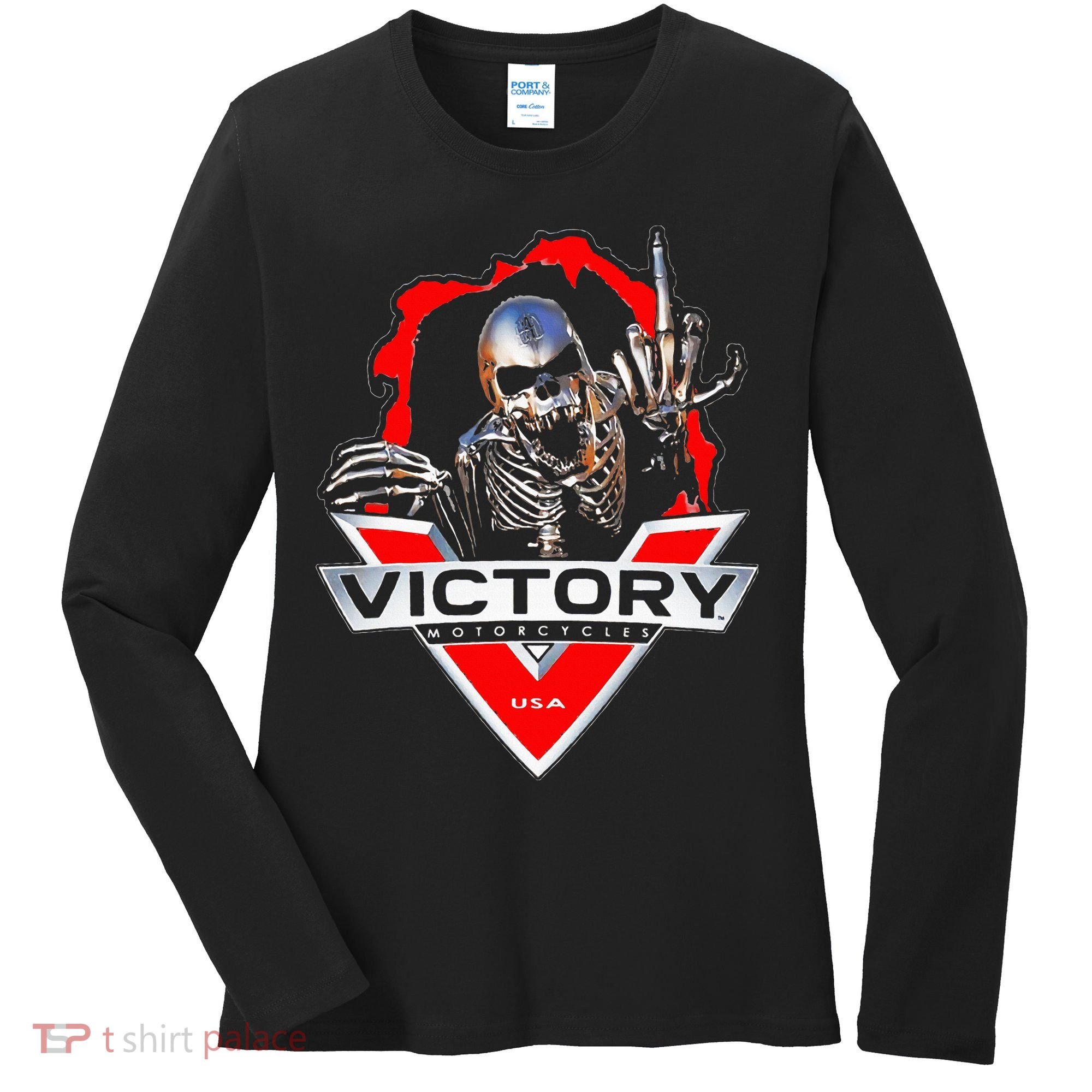 American Motor Cycles Victory Usa Skeleton Women's Long Sleeve Shirt