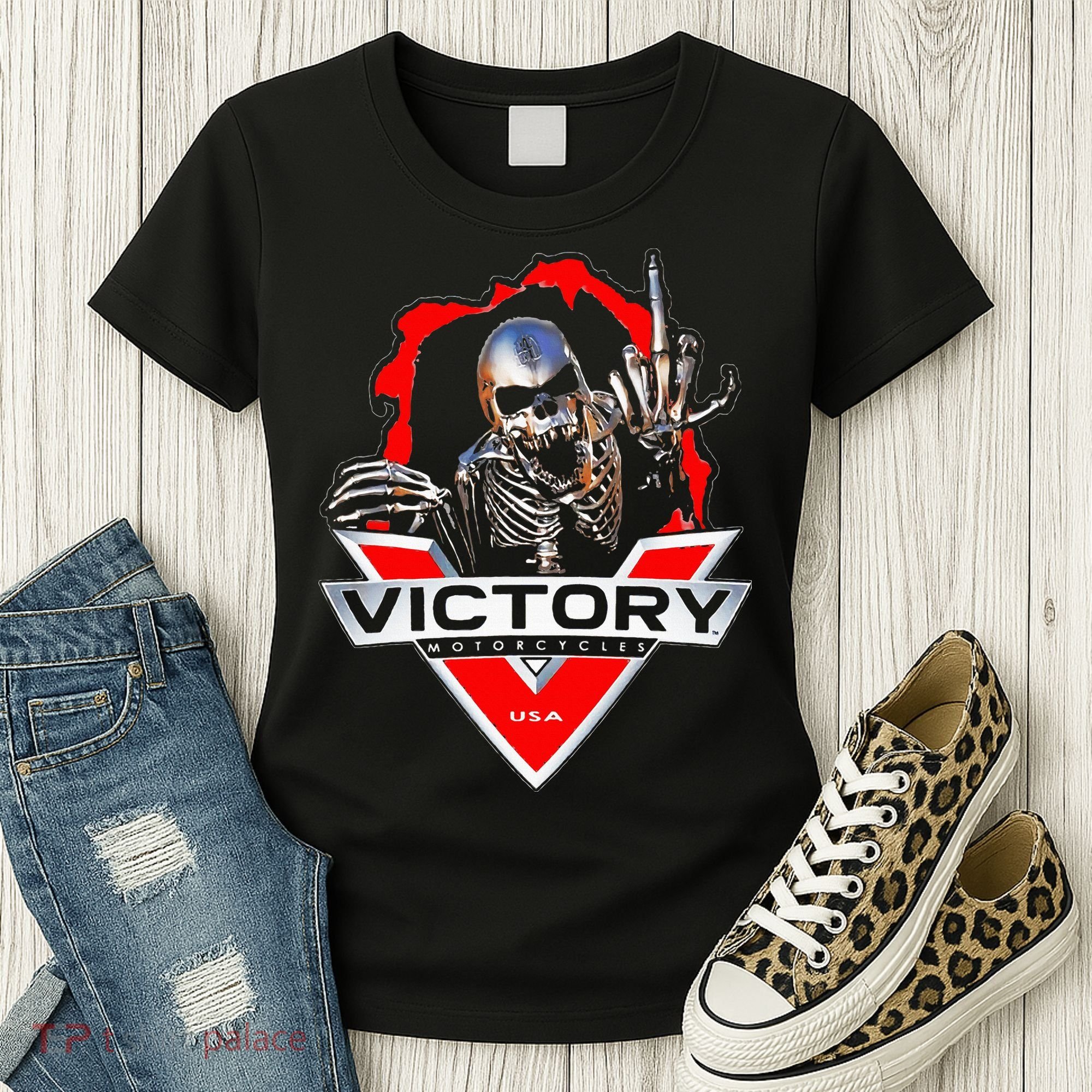 American Motor Cycles Victory Usa Skeleton Women's T-Shirt
