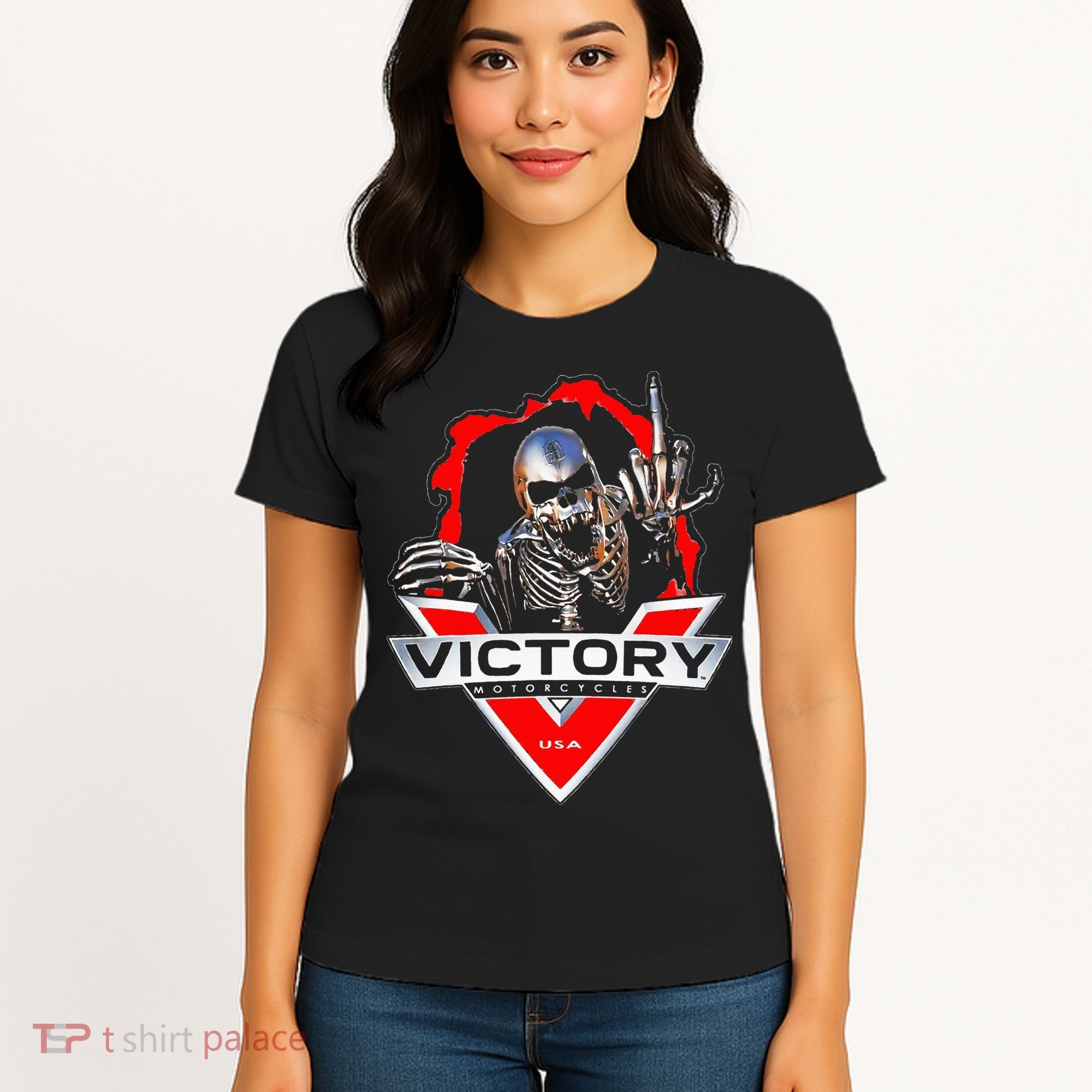 American Motor Cycles Victory Usa Skeleton Women's T-Shirt