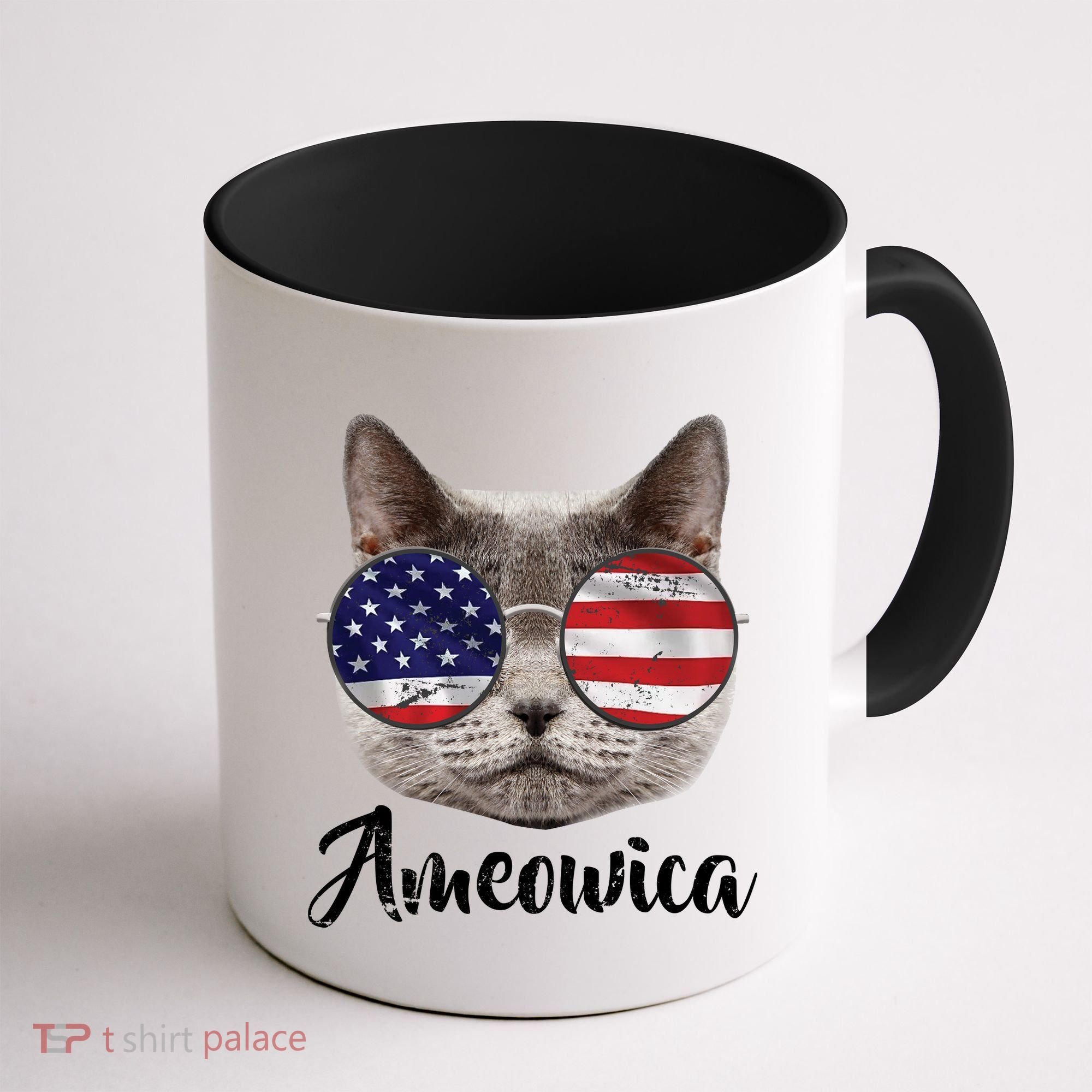 Ameowica America USA Cat Sunglasses Flag Coffee Mug