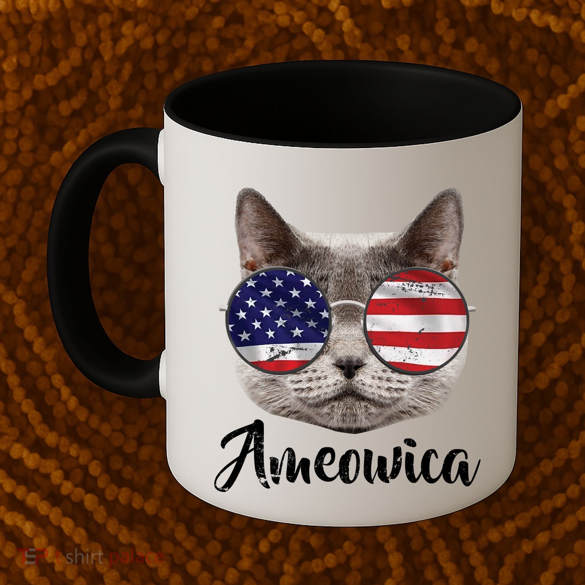 Ameowica America USA Cat Sunglasses Flag Coffee Mug