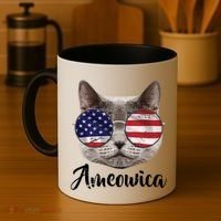 Ameowica America USA Cat Sunglasses Flag Coffee Mug thumb 4