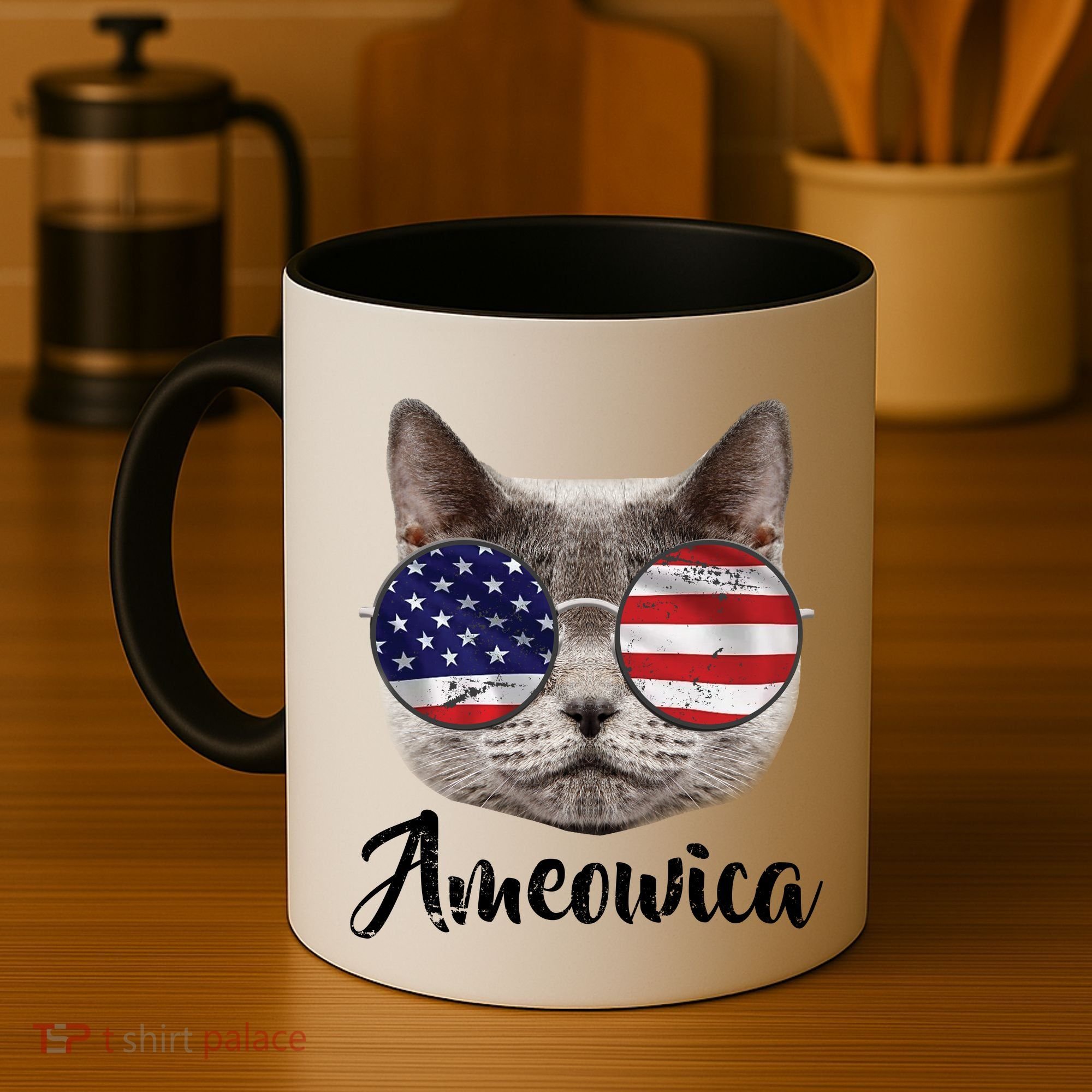 Ameowica America USA Cat Sunglasses Flag Coffee Mug