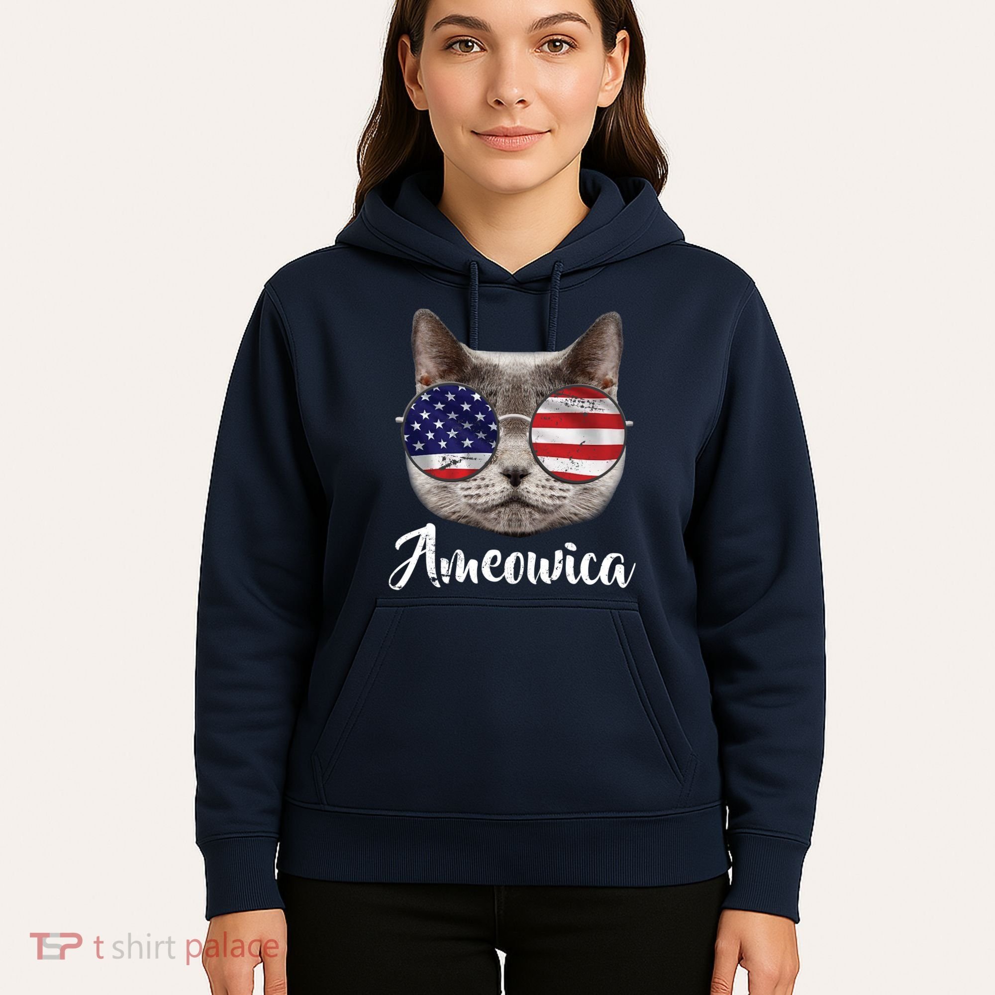 Ameowica America USA Cat Sunglasses Flag Hoodie