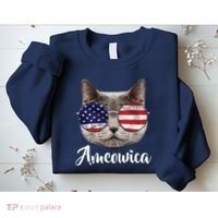 Ameowica America USA Cat Sunglasses Flag Sweatshirt thumb 2