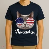 Ameowica America USA Cat Sunglasses Flag T-Shirt thumb 3