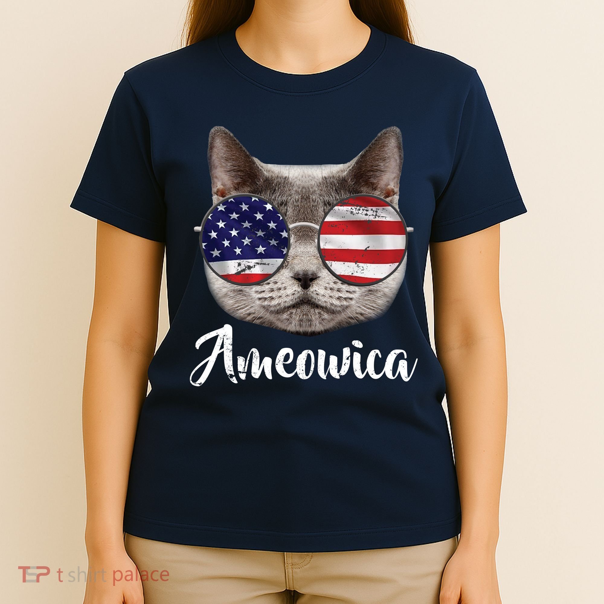Ameowica America USA Cat Sunglasses Flag T-Shirt