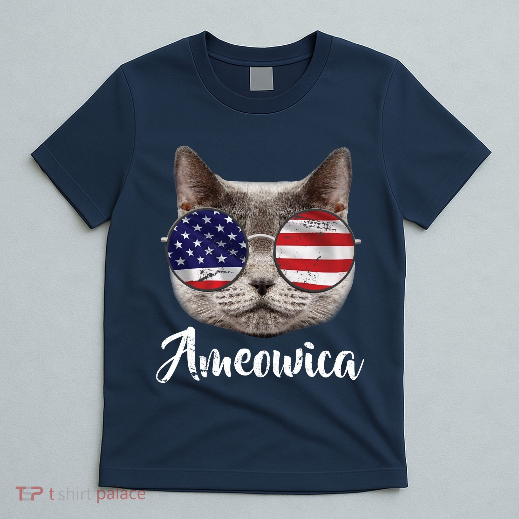 Ameowica America USA Cat Sunglasses Flag T-Shirt
